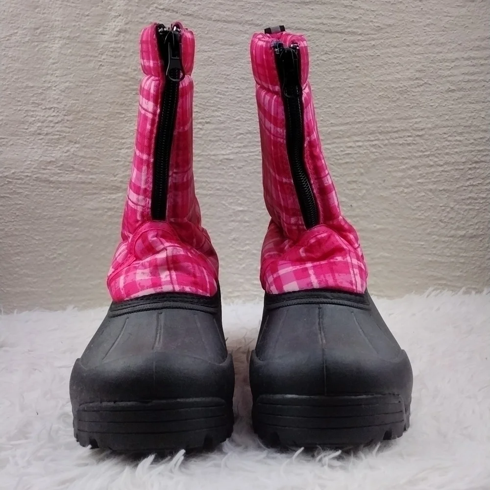Northside Thermopile Black Pink Plaid Upper Zipper Front Step In Snow Boot Shoe